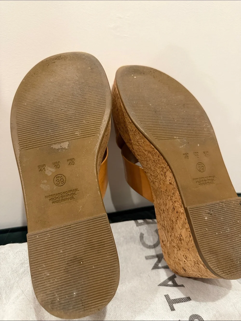 Women's Cognac Cork Platform Slide Sandals sz 39.5